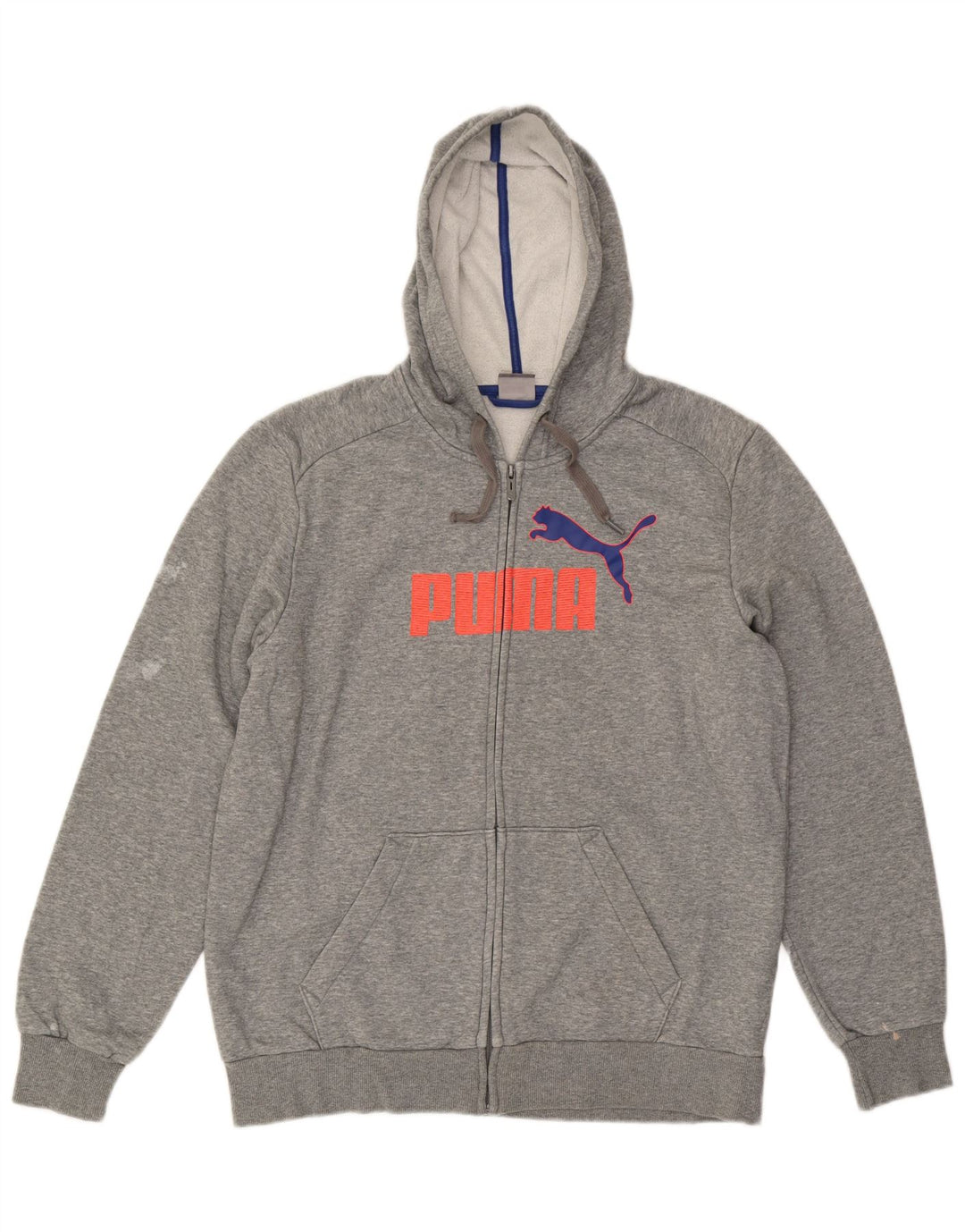 Felpa con cappuccio e zip grafica PUMA da uomo, grande, in cotone grigio