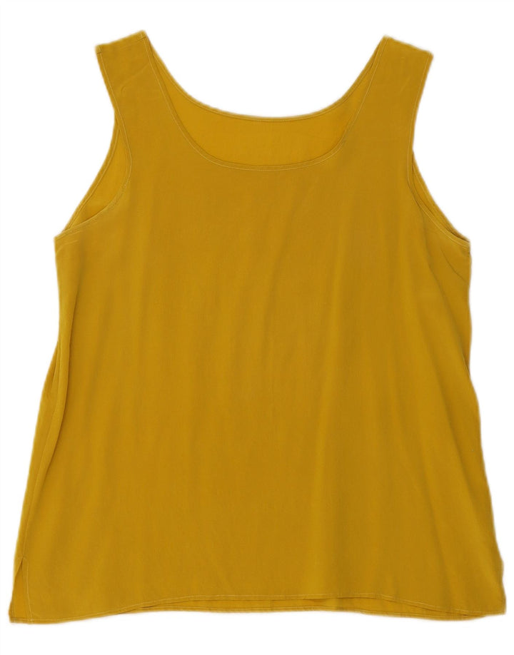 Top camicetta senza maniche vintage da donna UK 8 piccola seta gialla