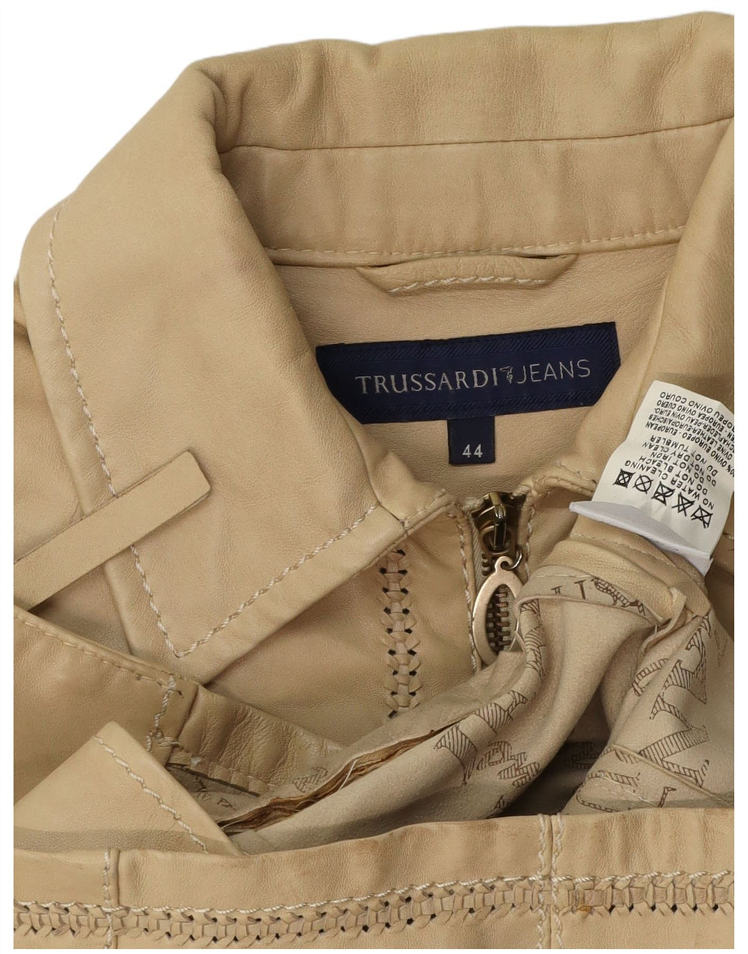 Giubbotto Donna in Pelle Crop TRUSSARDI JEANS IT 44 Pelle Beige Medio