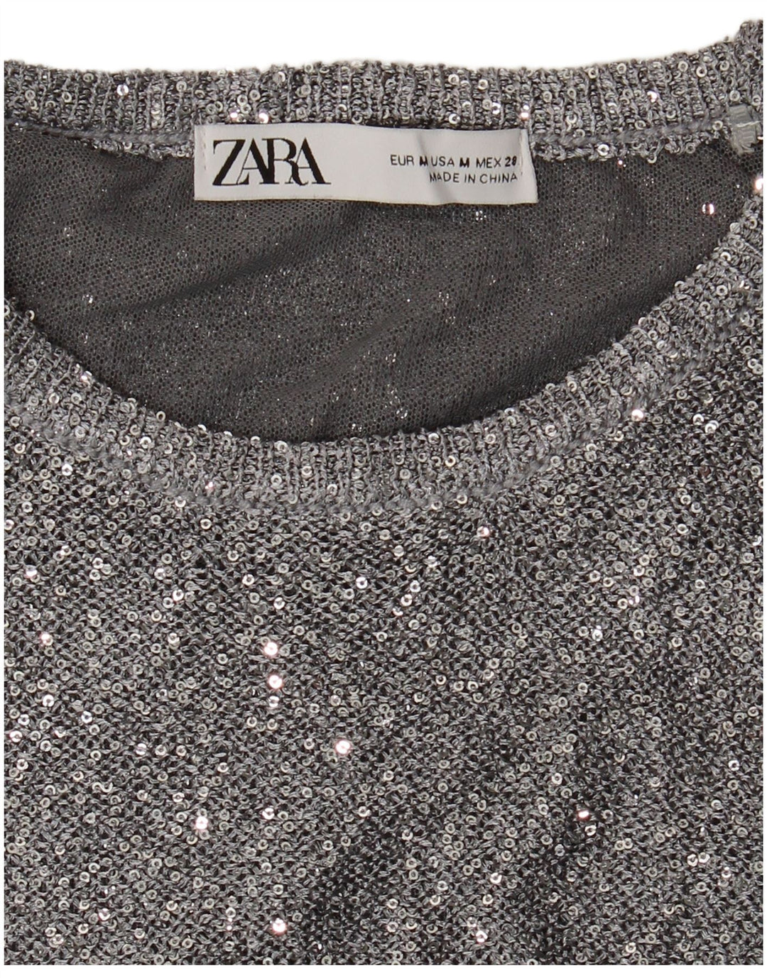 Maglione maglione girocollo da donna Zara UK 12 medio argento chiazzato