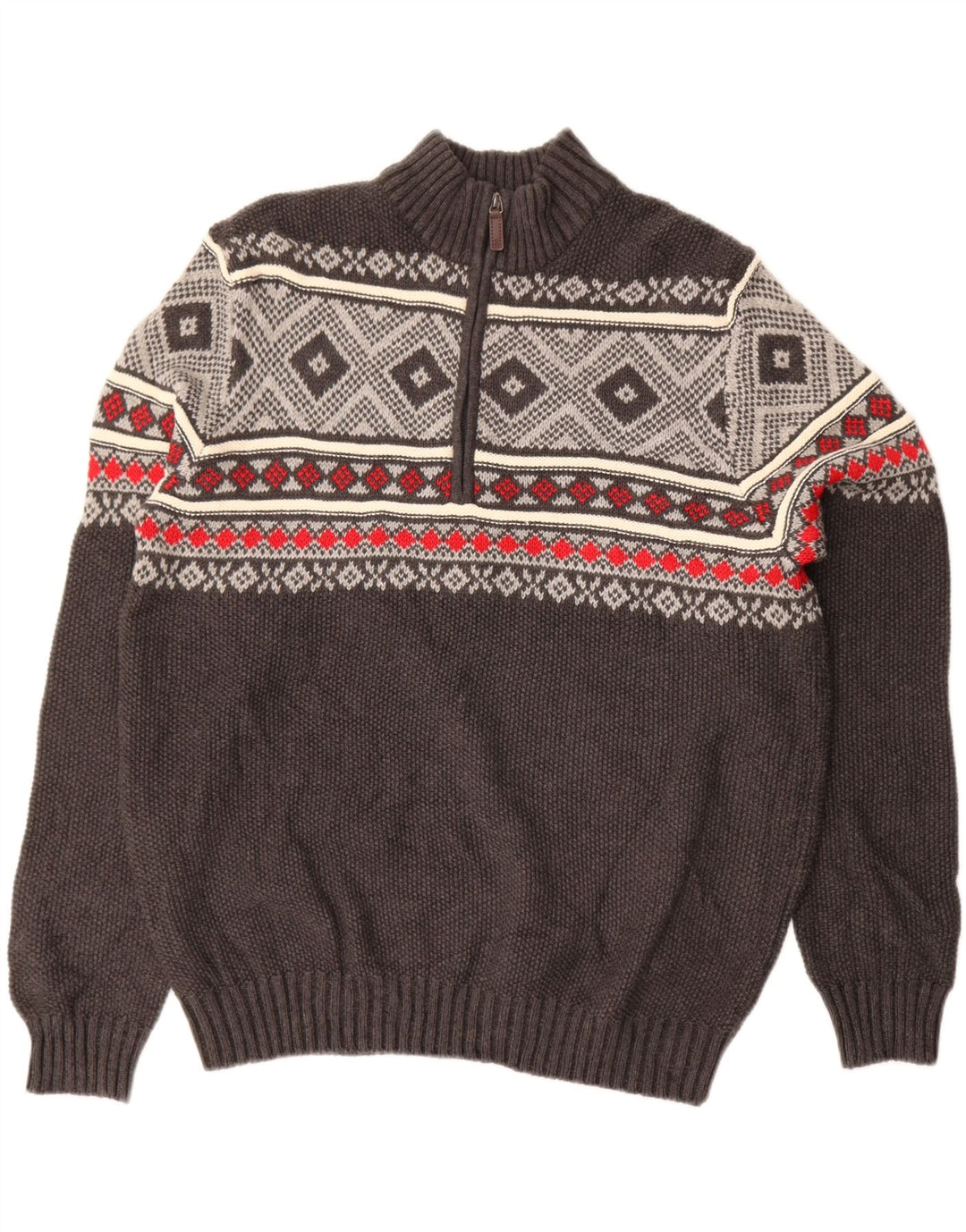Maglione da uomo con zip e collo IZOD, grande, in cotone Fair Isle grigio