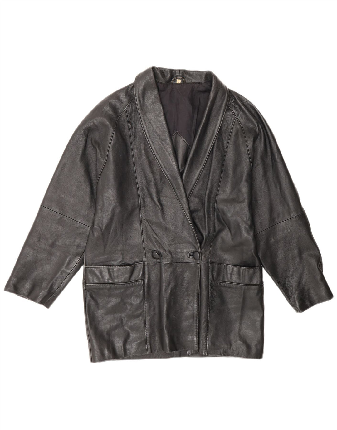 VINTAGE Womens Oversized Leather Jacket UK 10 Small Black