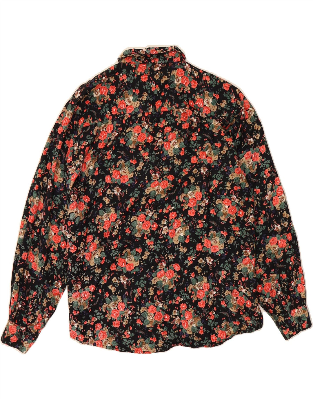 VINTAGE Womens Shirt UK 14 Large Black Floral Vintage Vintage and Second-Hand Vintage from Messina Hembry 
