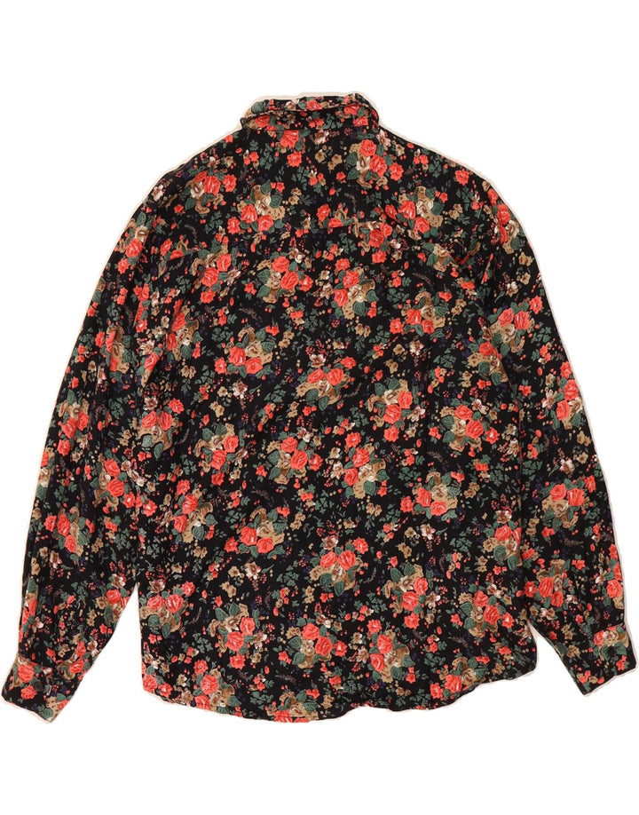 VINTAGE Womens Shirt UK 14 Large Black Floral Vintage Vintage and Second-Hand Vintage from Messina Hembry 