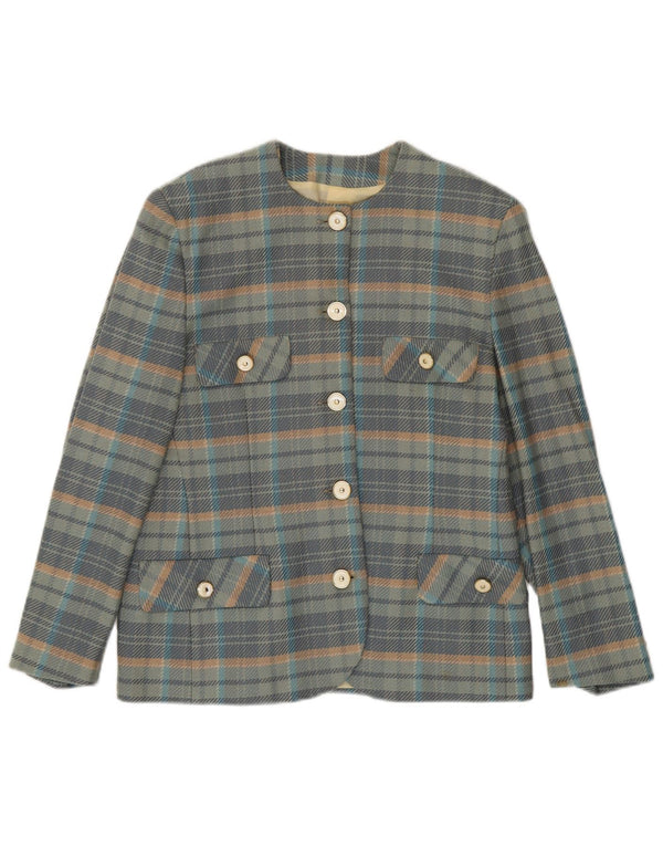 Giacca blazer vintage da donna a 5 bottoni IT 44 lana a quadri blu medio