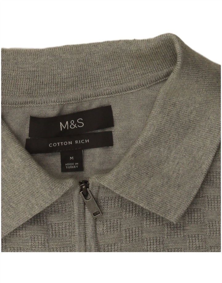Maglione da uomo Marks & Spencer con collo alto in cotone geometrico grigio medio