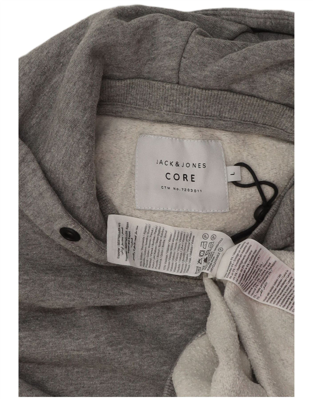 JACK & JONES Maglione con cappuccio grafico da uomo grande in cotone grigio