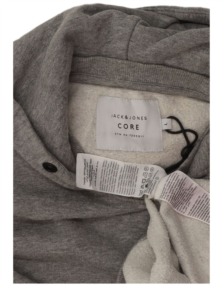 JACK & JONES Maglione con cappuccio grafico da uomo grande in cotone grigio