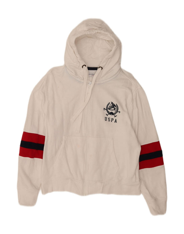 Polo Assn. degli Stati Uniti Felpa con cappuccio e zip da donna UK 14 Colorblock bianco medio