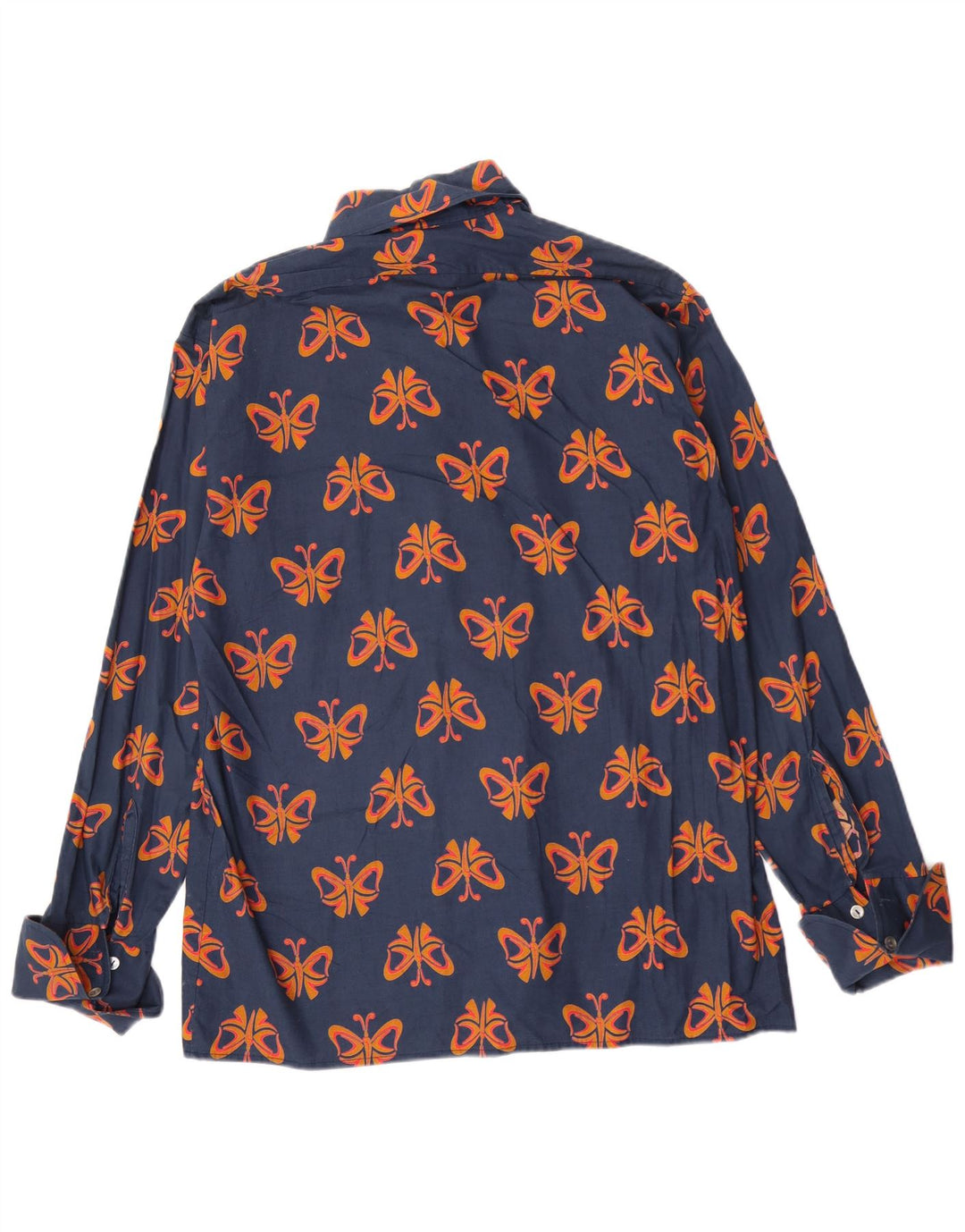 Camicia vintage da uomo con motivo astratto, grande farfalla in cotone blu navy