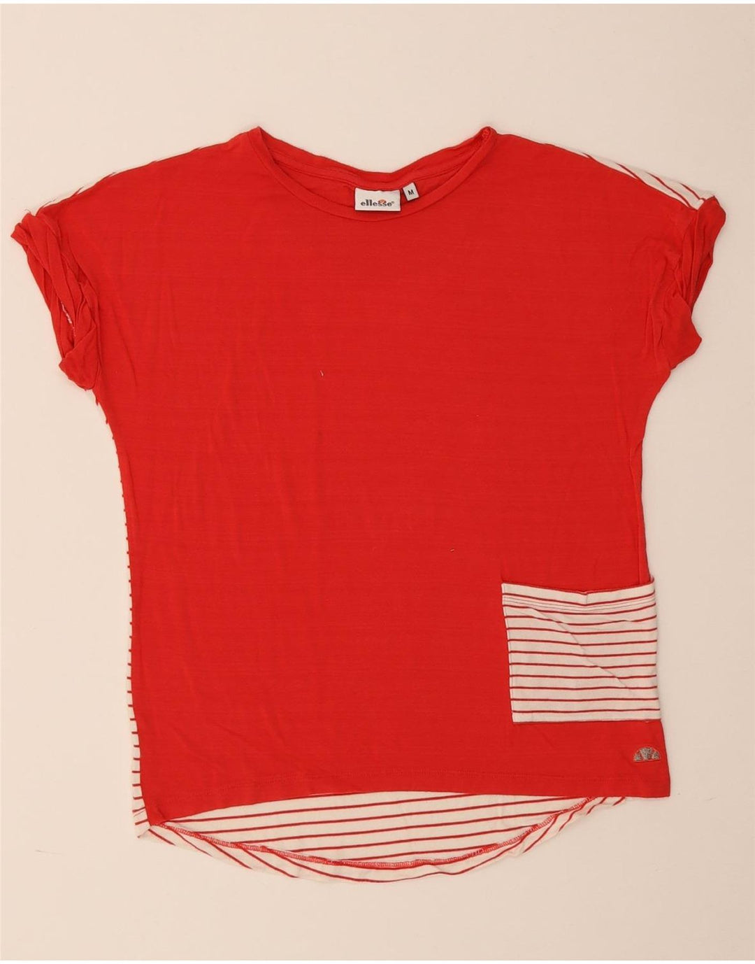 T-shirt da donna Ellesse Top UK 14 viscosa a righe rosse medie