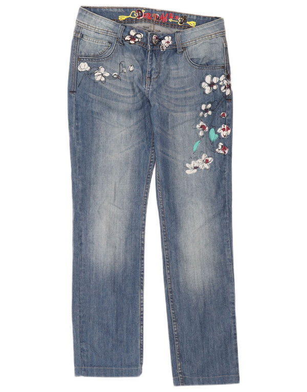Jeans dritti con grafica da donna Desigual W28 L29 cotone floreale blu