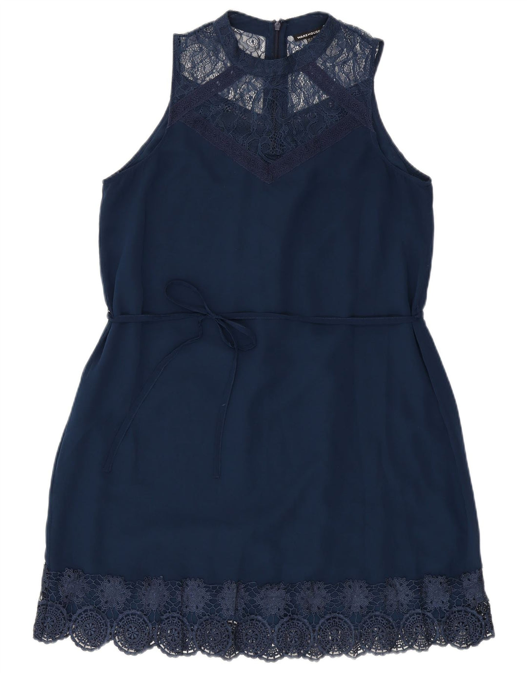 WAREHOUSE Womens Sleeveless Sheath Dress UK 14 Large Navy Blue Polyester