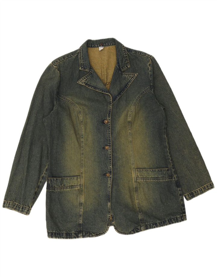 Giacca blazer in denim a 3 bottoni vintage da donna UK 14 grande cotone blu