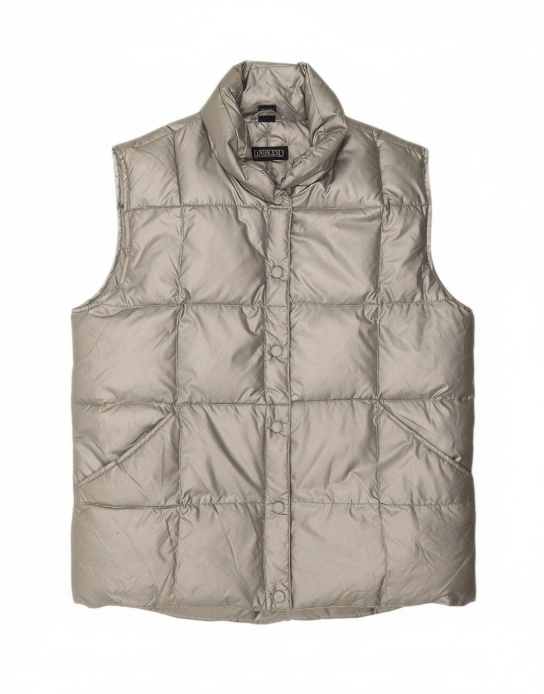 LANDS END Womens Regular Padded Gilet US 10/12 Large Silver Nylon Vintage Lands End and Second-Hand Lands End from Messina Hembry 