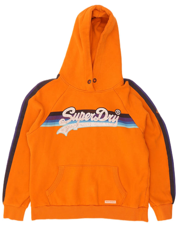 Superdry Womens Graphic Hoodie Jumper UK 16 Large Orange Colourblock Cotton