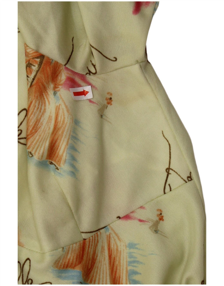 Abito da donna a trapezio con motivo astratto VINTAGE UK 8 piccolo verde