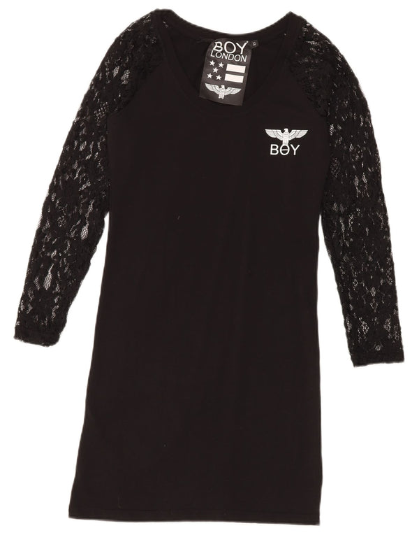 Abito t-shirt in pizzo a maniche lunghe da donna Boy London UK 6 XS Nero floreale
