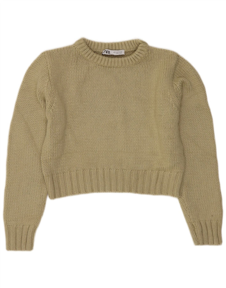 ZARA Maglione Corto da Donna con Scollo a Barca UK 14 Poliestere Verde Medio