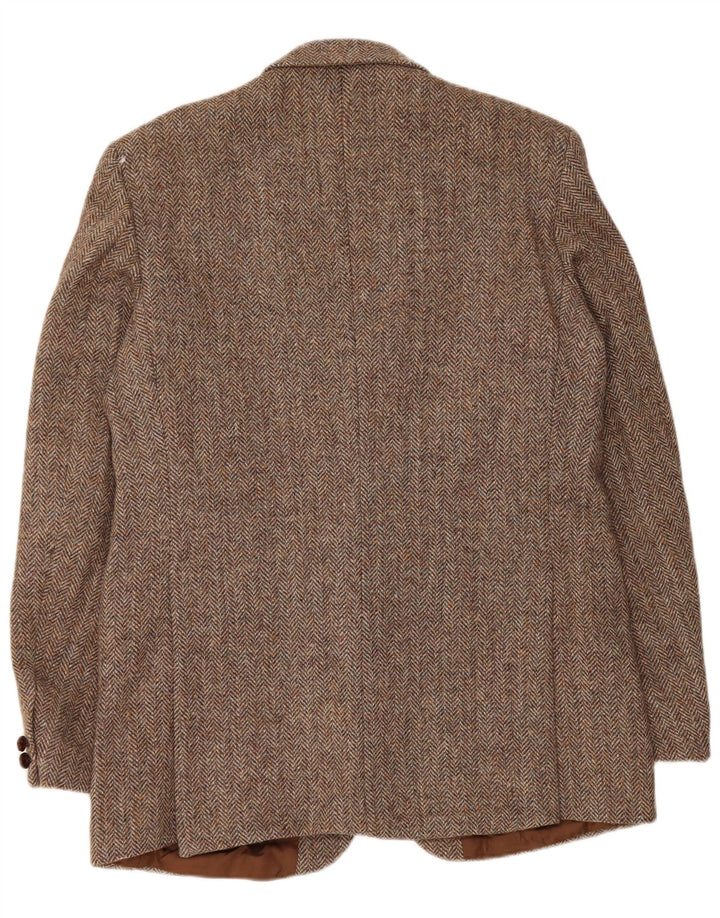 Giacca blazer a 2 bottoni da uomo Harris Tweed UK 42 XL lana a spina di pesce marrone