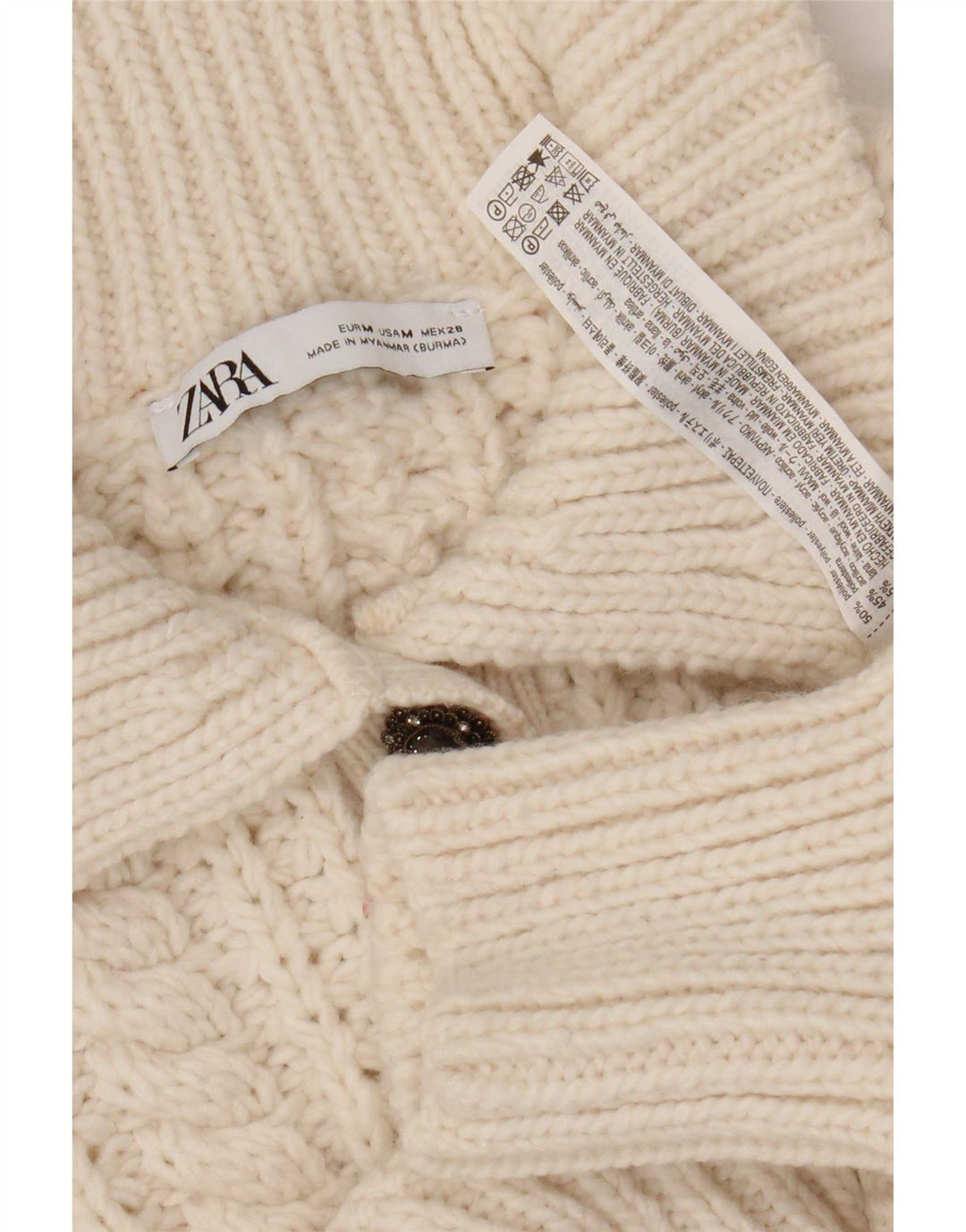 Maglione corto con collo a polo da donna Zara UK 14 Poliestere beige medio