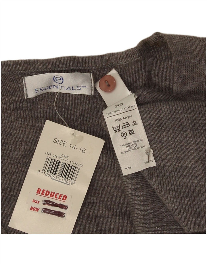 Maglione cardigan lungo da donna Essentials UK 14/16 Large Grigio Acrilico