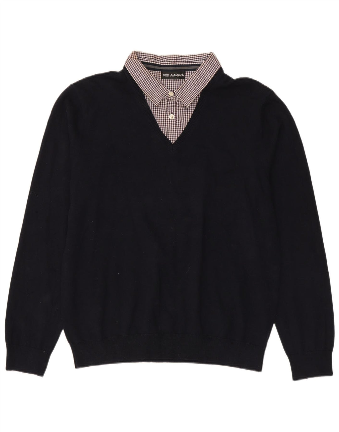 Maglione da uomo con scollo a V autografo Marks & Spencer grande in cotone blu navy