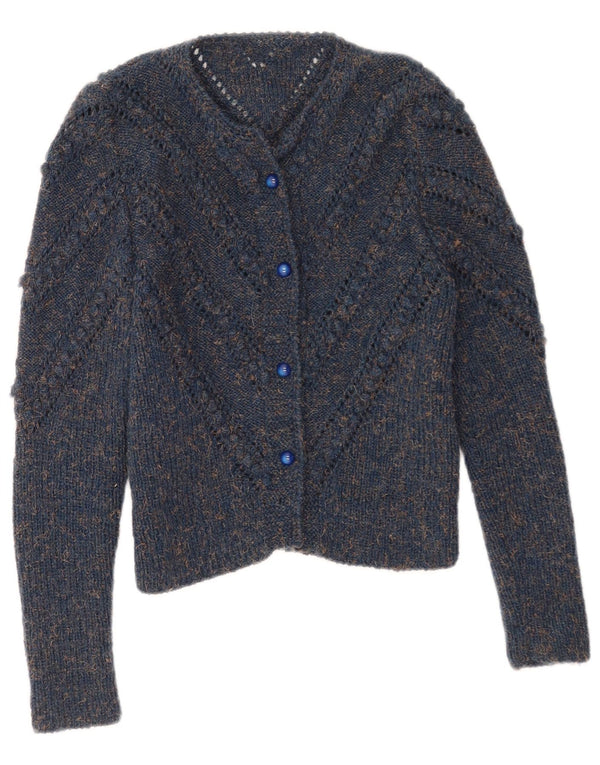 Vintage Womens Crop Cardigan Sweater UK 8 Small Blue Flecked