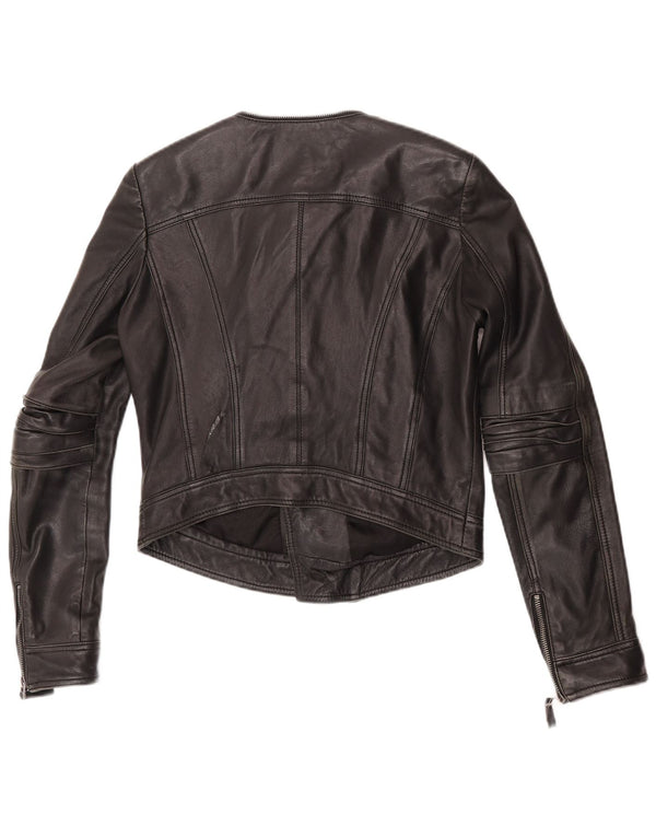 Giacca in pelle da motociclista corta da donna Max UK 12 Pelle nera media