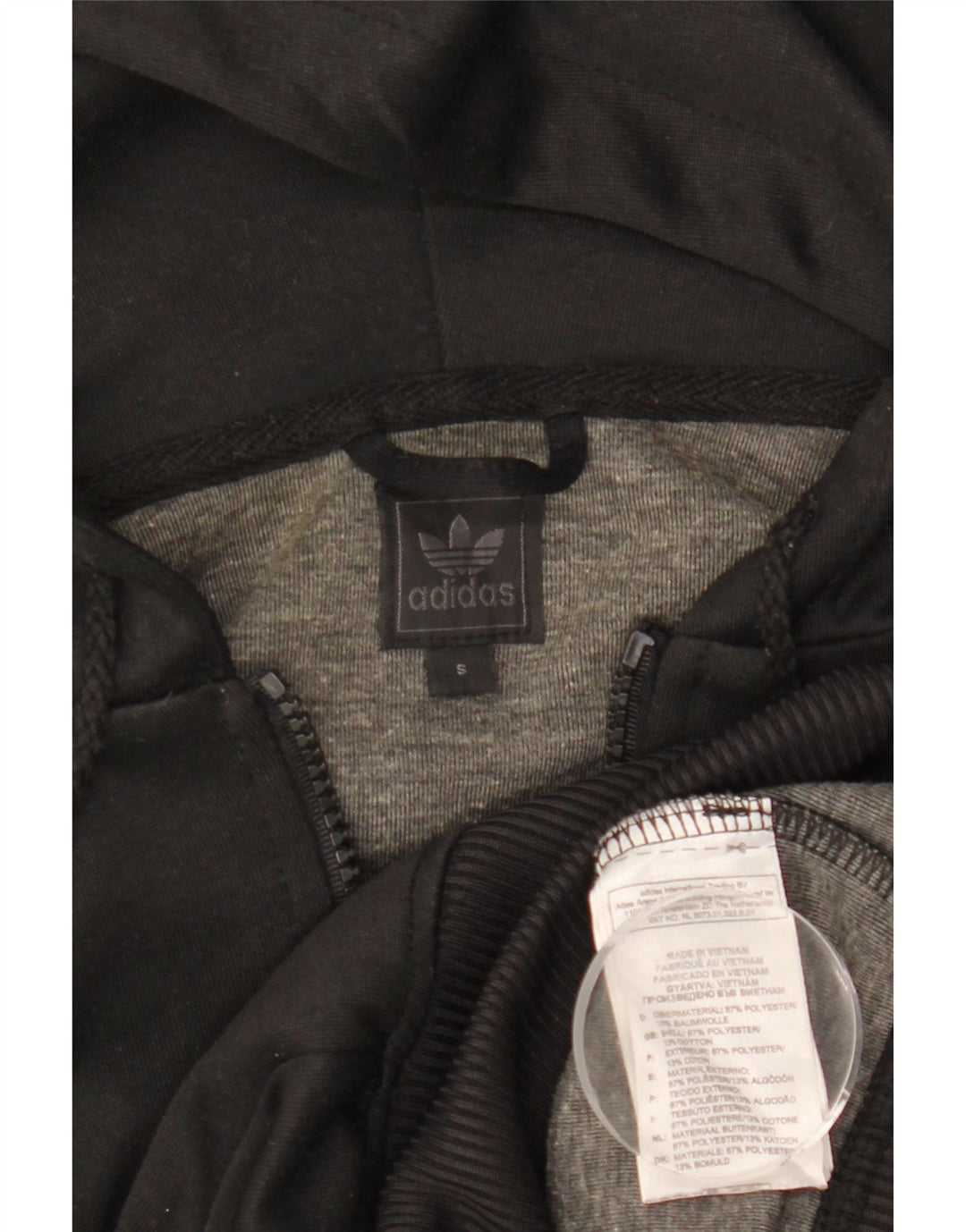 Maglione con cappuccio e zip grafica da donna Adidas UK 10 piccolo poliestere nero