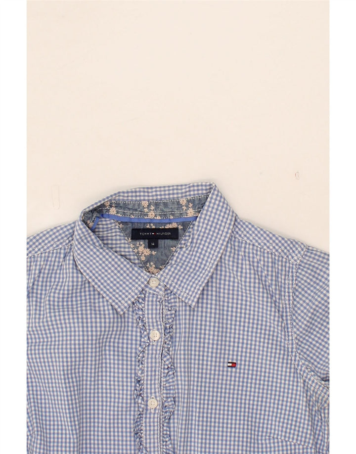 TOMMY HILFIGER Girls Ruffle Front Shirt 13-14 Years Blue Gingham Vintage Tommy Hilfiger and Second-Hand Tommy Hilfiger from Messina Hembry 