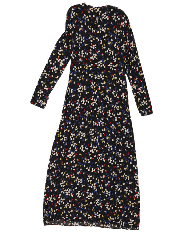 Vestito lungo a maniche lunghe da donna Zara UK 12 Viscosa maculata nera media