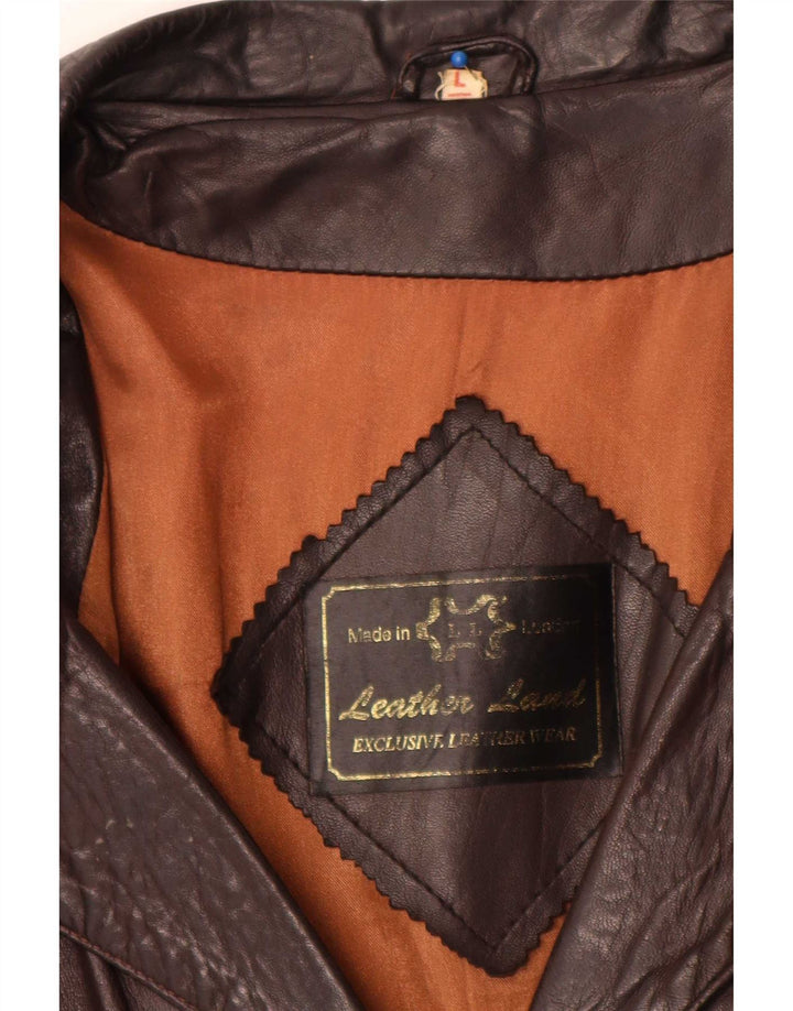 Cappotto in pelle vintage da donna UK 14 grande marrone
