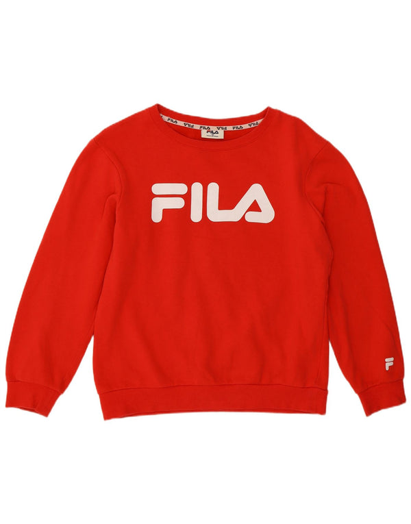 Felpa da donna Fila con vestibilità comoda con grafica, maglione UK 10, piccola, cotone rosso