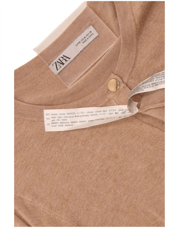 Maglione cardigan corto da donna Zara UK 12 Viscosa beige medio