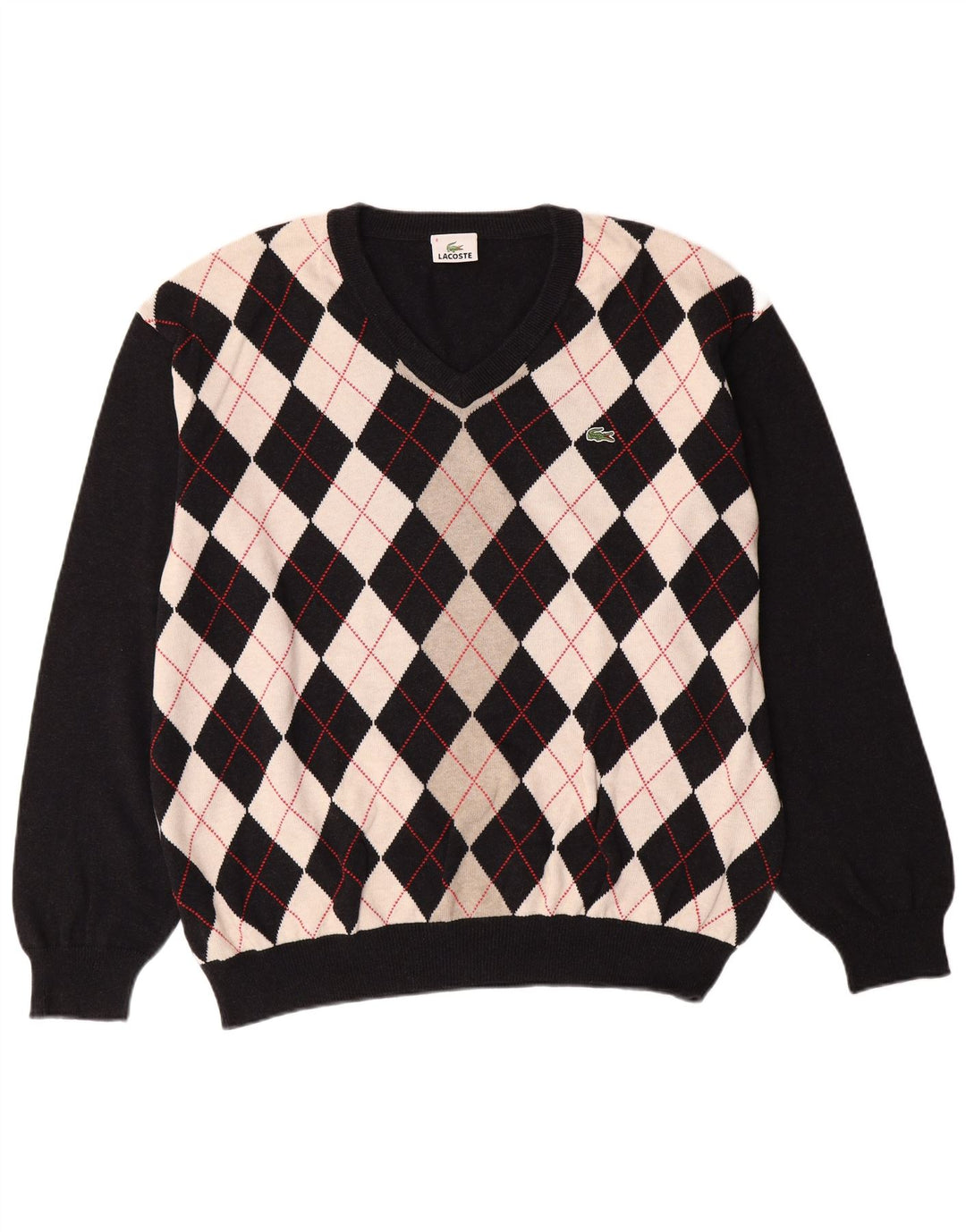 LACOSTE Maglione da uomo con scollo a V taglia 8 3XL nero a rombi/cotone diamante