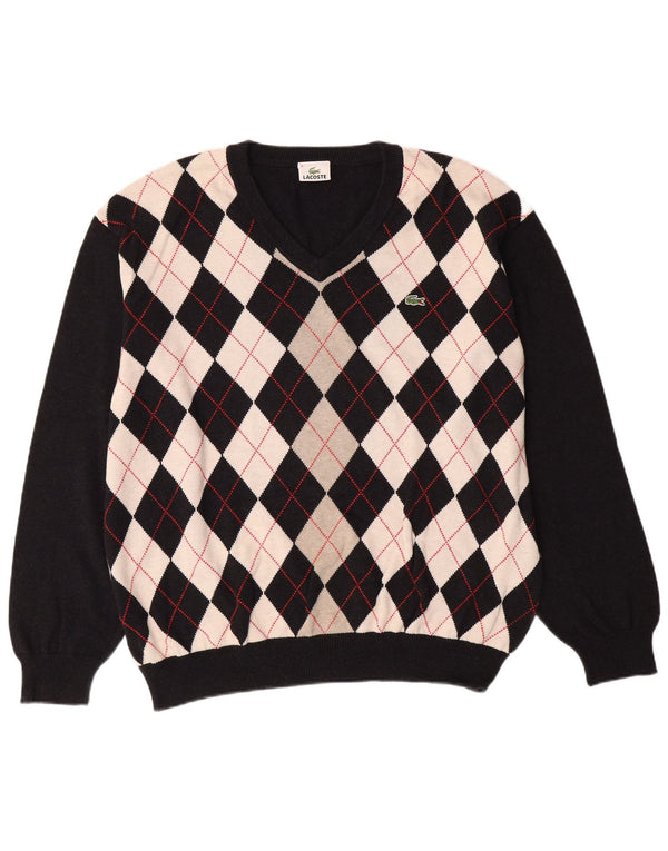 LACOSTE Maglione da uomo con scollo a V taglia 8 3XL nero a rombi/cotone diamante