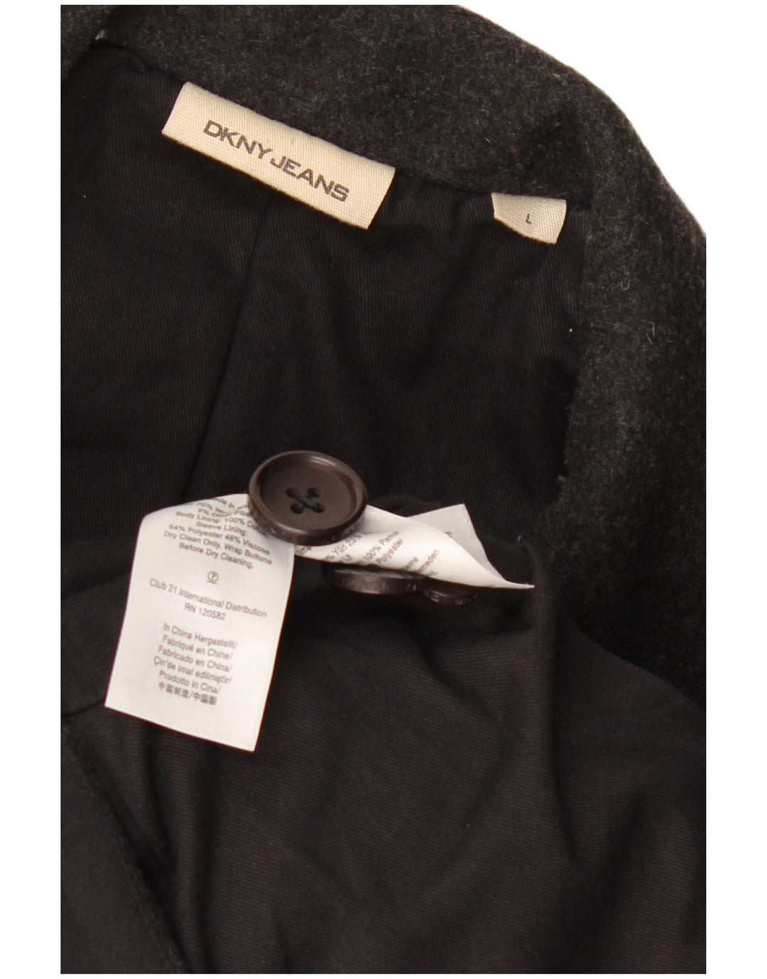 Cappotto da marinaio da uomo DKNY UK 40 grande lana grigia