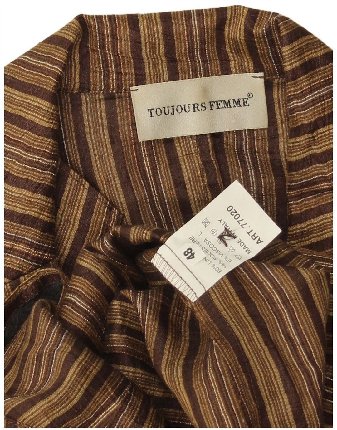 Giacca blazer a 2 bottoni da donna Toujours IT 48 XL Lino a righe marrone