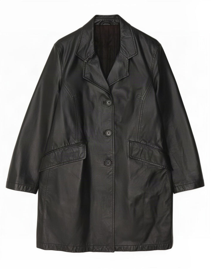 Cappotto in pelle vintage da donna IT 42 medio nero