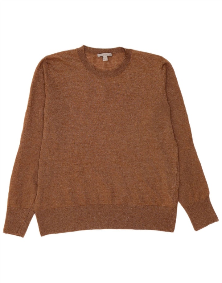 Maglione maglione girocollo da donna Cos UK 14 Lana screziata marrone medio