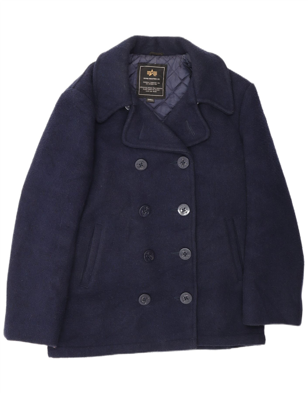 Cappotto da marinaio oversize da donna Alpha Industries UK 10 piccolo in lana blu navy