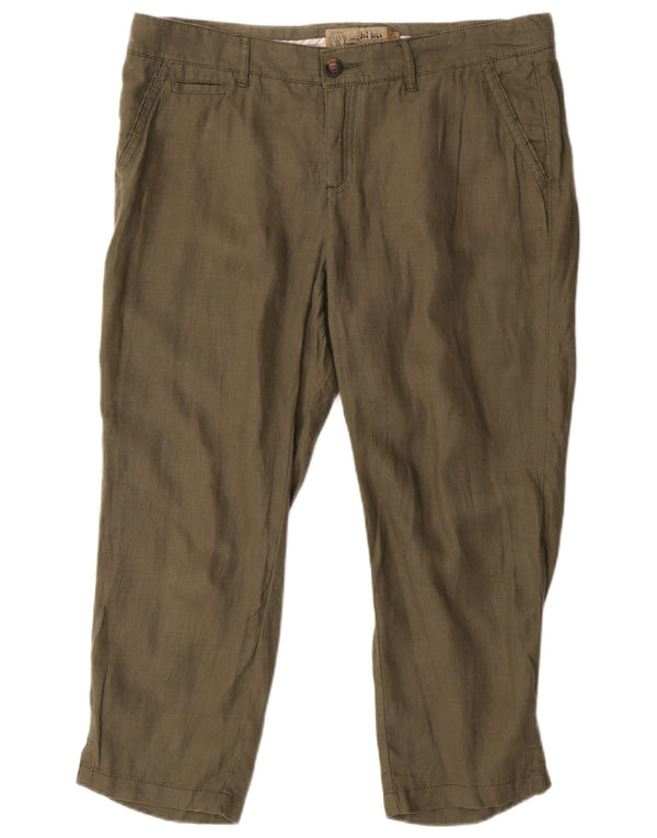 Fat Face Womens Cropped Trousers UK 14 Large W34 L23 Khaki Linen