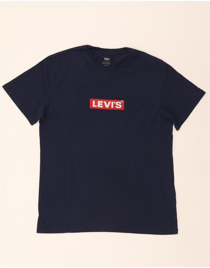 LEVI'S Mens Graphic T-Shirt Top Medium Navy Blue Cotton Vintage Levi's and Second-Hand Levi's from Messina Hembry 