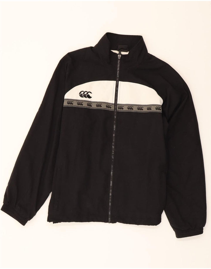 CANTERBURY Boys Graphic Tracksuit Top Jacket 13-14 Years Black Colourblock Vintage Canterbury and Second-Hand Canterbury from Messina Hembry 