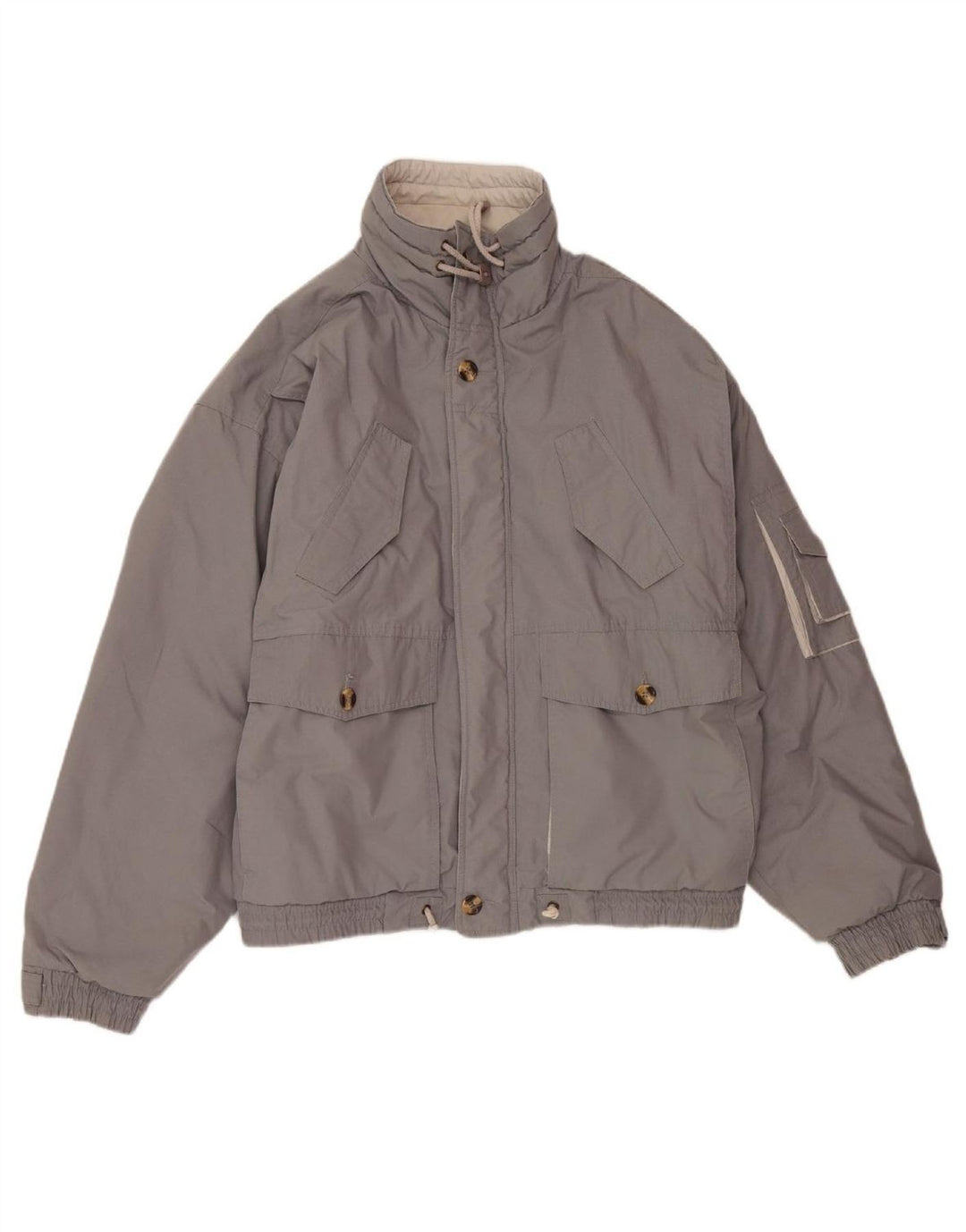 VINTAGE Mens Bomber Jacket IT 52 XL Grey Polyester