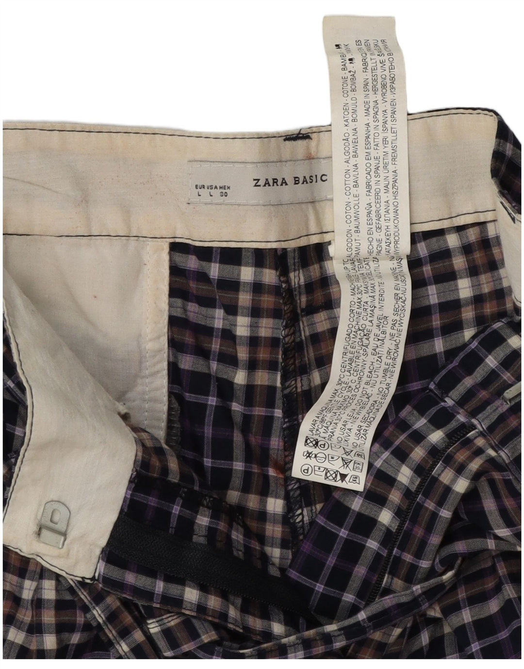Pantaloncini chino da uomo Zara grandi W30 in cotone a quadri blu navy