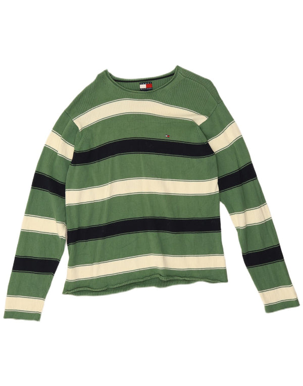 Tommy Hilfiger Uomo Maglione con scollo a barca Maglione in cotone a righe verde medio