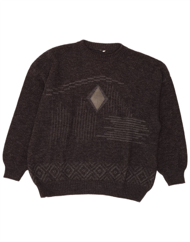 Maglione maglione girocollo da uomo VINTAGE IT 54 XL lana Fair Isle grigia