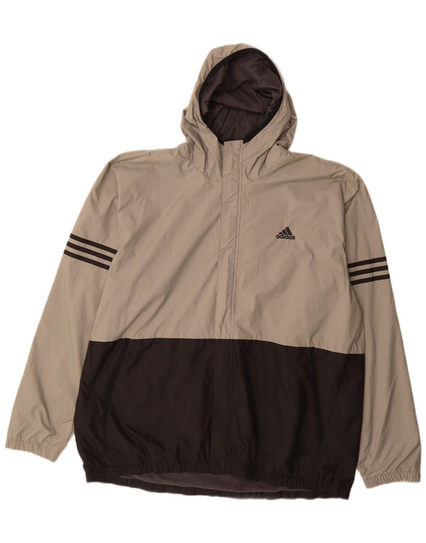 Giacca antipioggia da uomo Adidas con cappuccio UK 42 XL Poliammide color block grigio